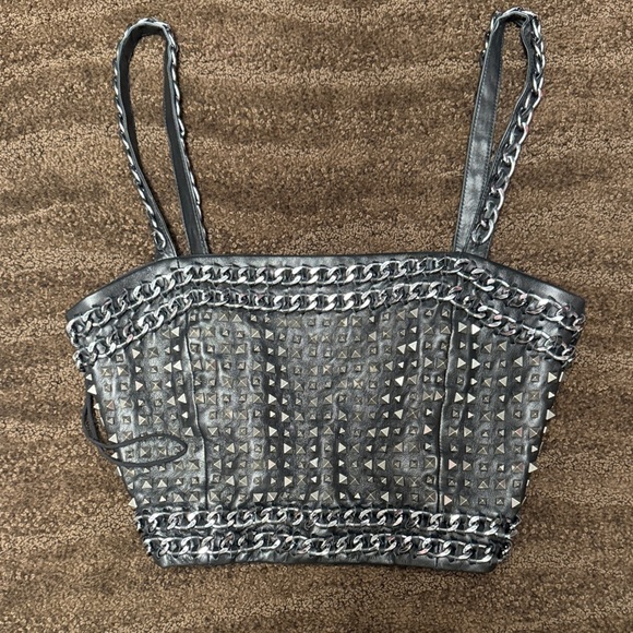 Alice and Olivia Size 10 Studded Black Leather Women's Bustier Top - Picture 2 of 9